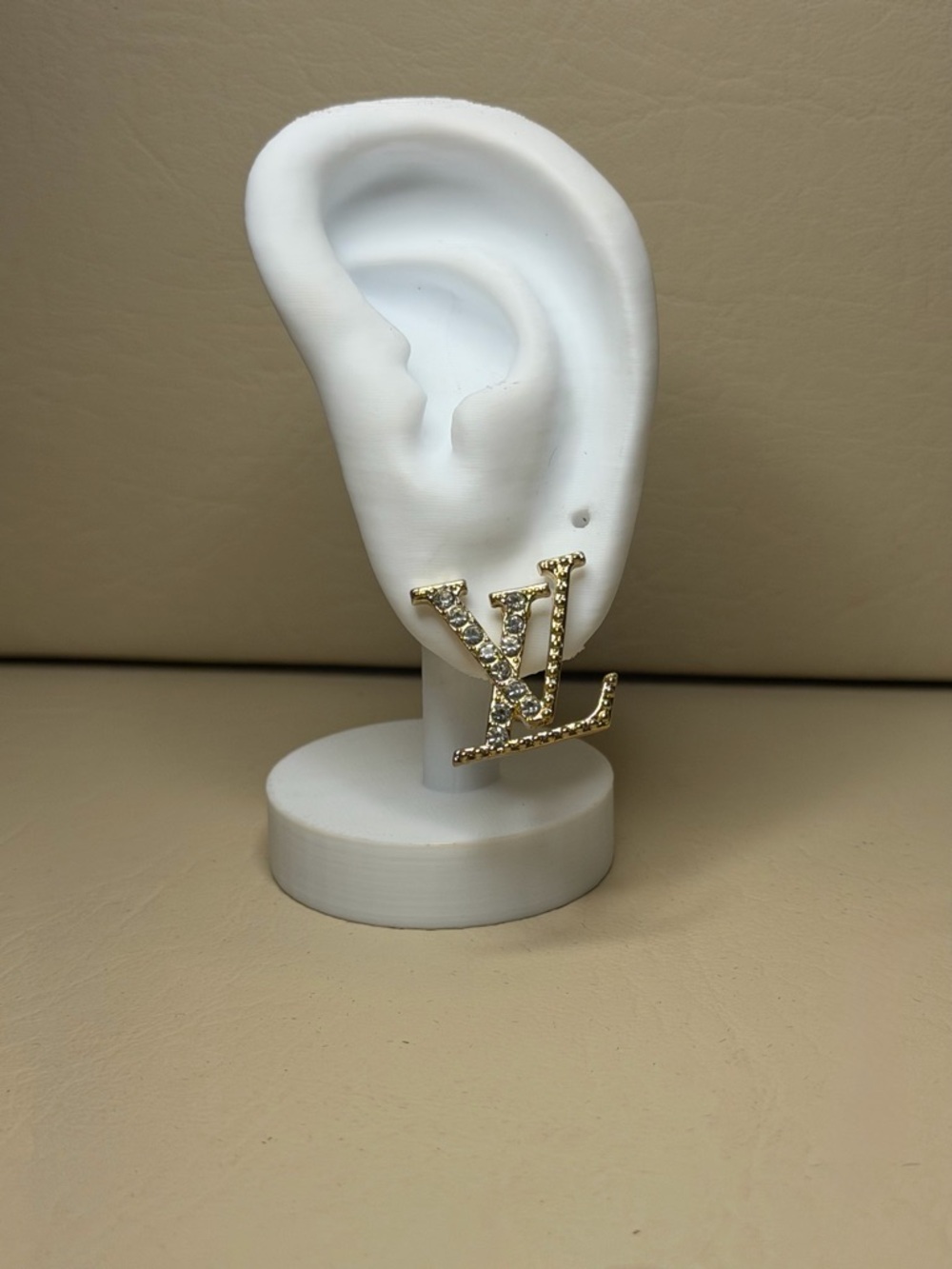 LV Large Gold Crystal Logo Stud Earring